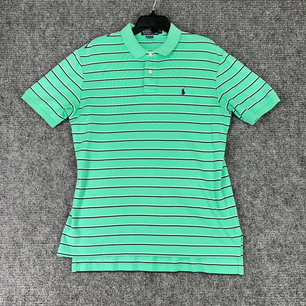 Polo Ralph Lauren Preppy Polo Shirt Striped‎ Pony Logo Casual Golf Mens M